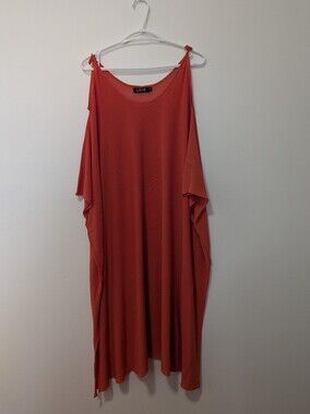 NWOT Lace Cotton Silk Coral Cold Shoulder Poncho Kaftan Dress Top Oversized S